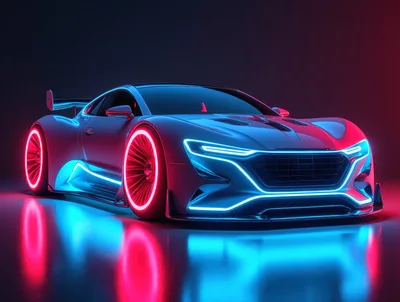 Futuristic Sports Car With Neon Lighting
