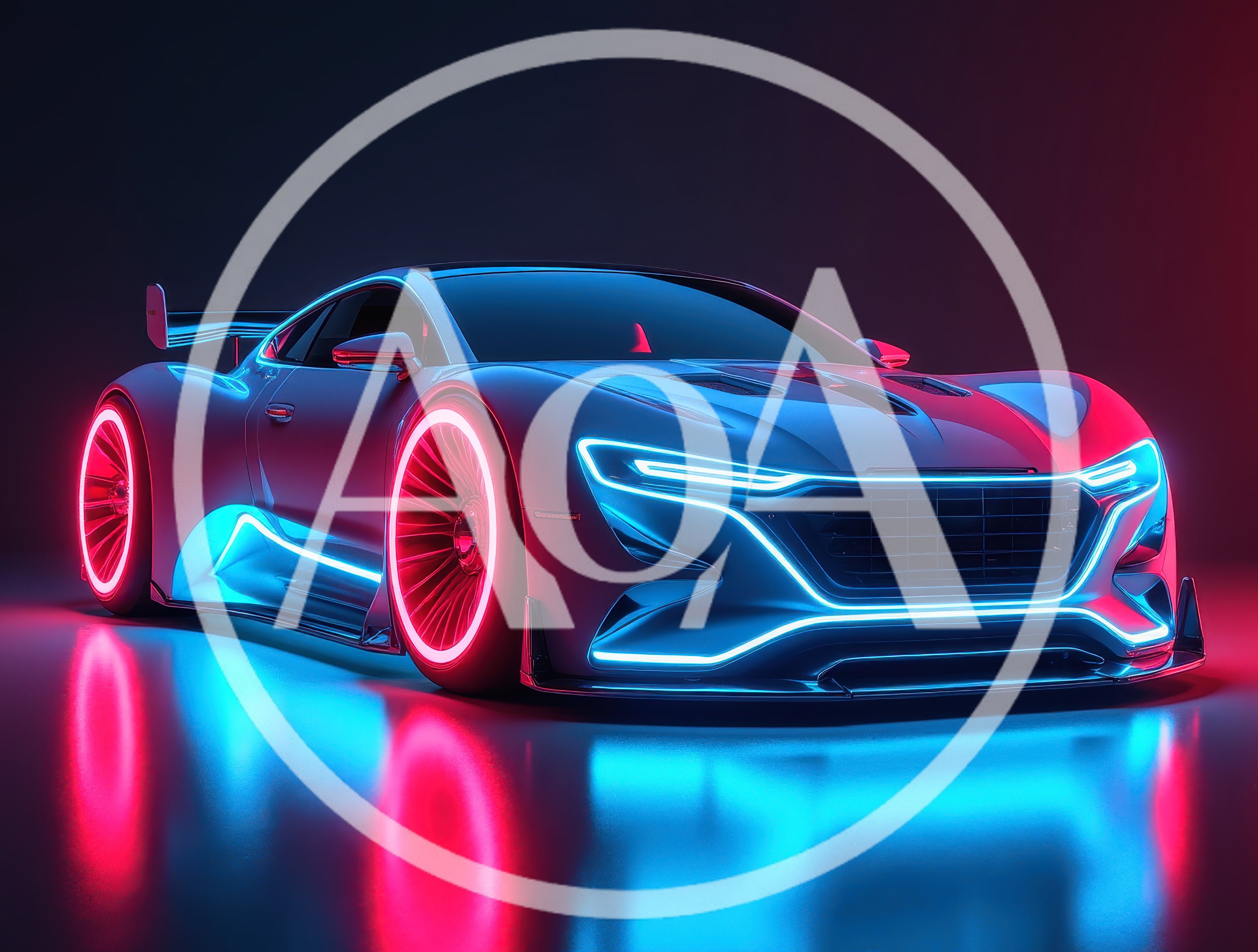 Futuristic Sports Car With Neon Lighting