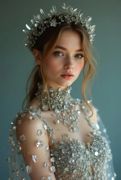 Portrait Of A Young Woman Wearing A Crystal Crown