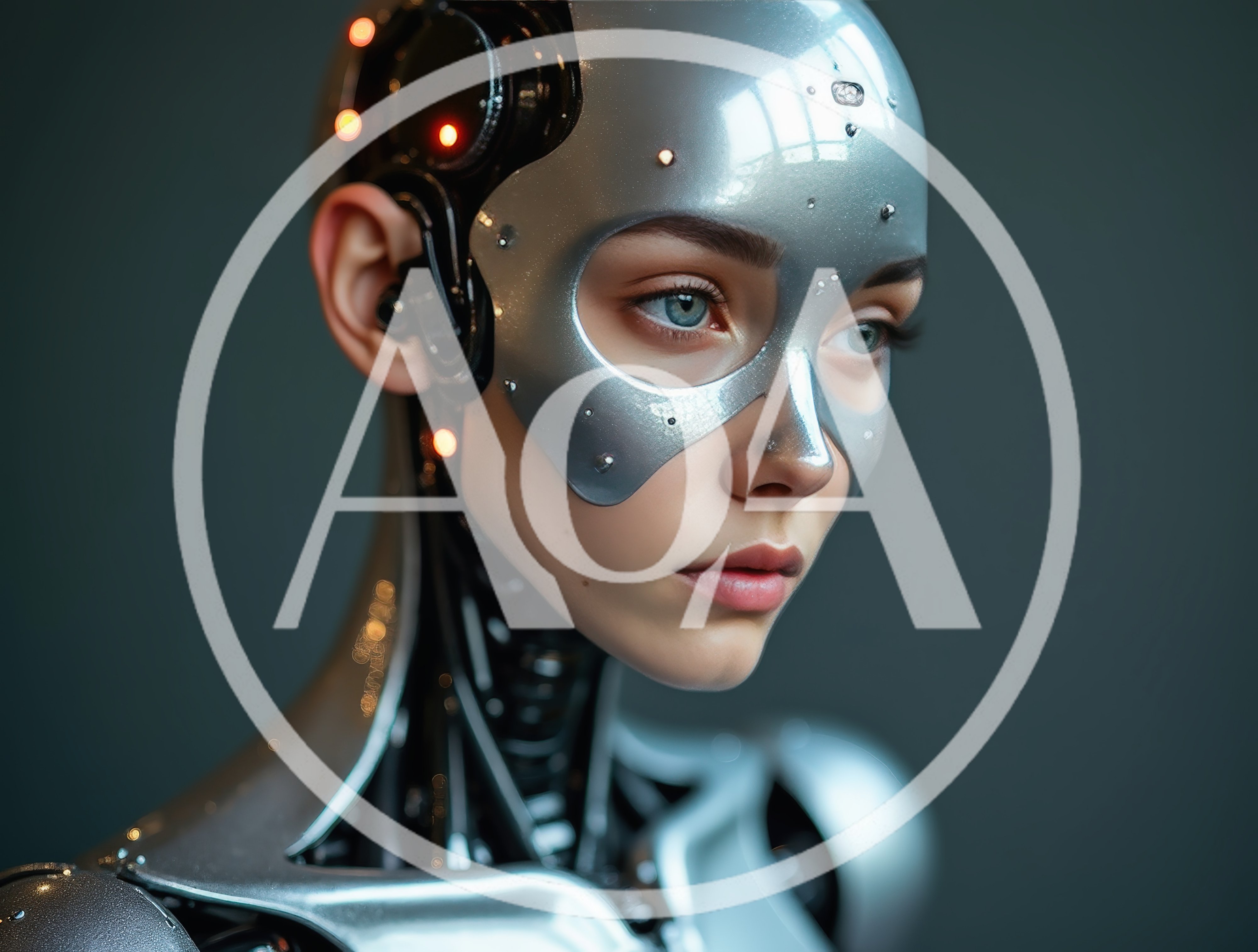 Cyborg Woman With Metallic Face Plate And Glowing Lights