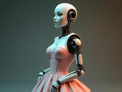 Futuristic Android Woman Wearing A Pink Dress