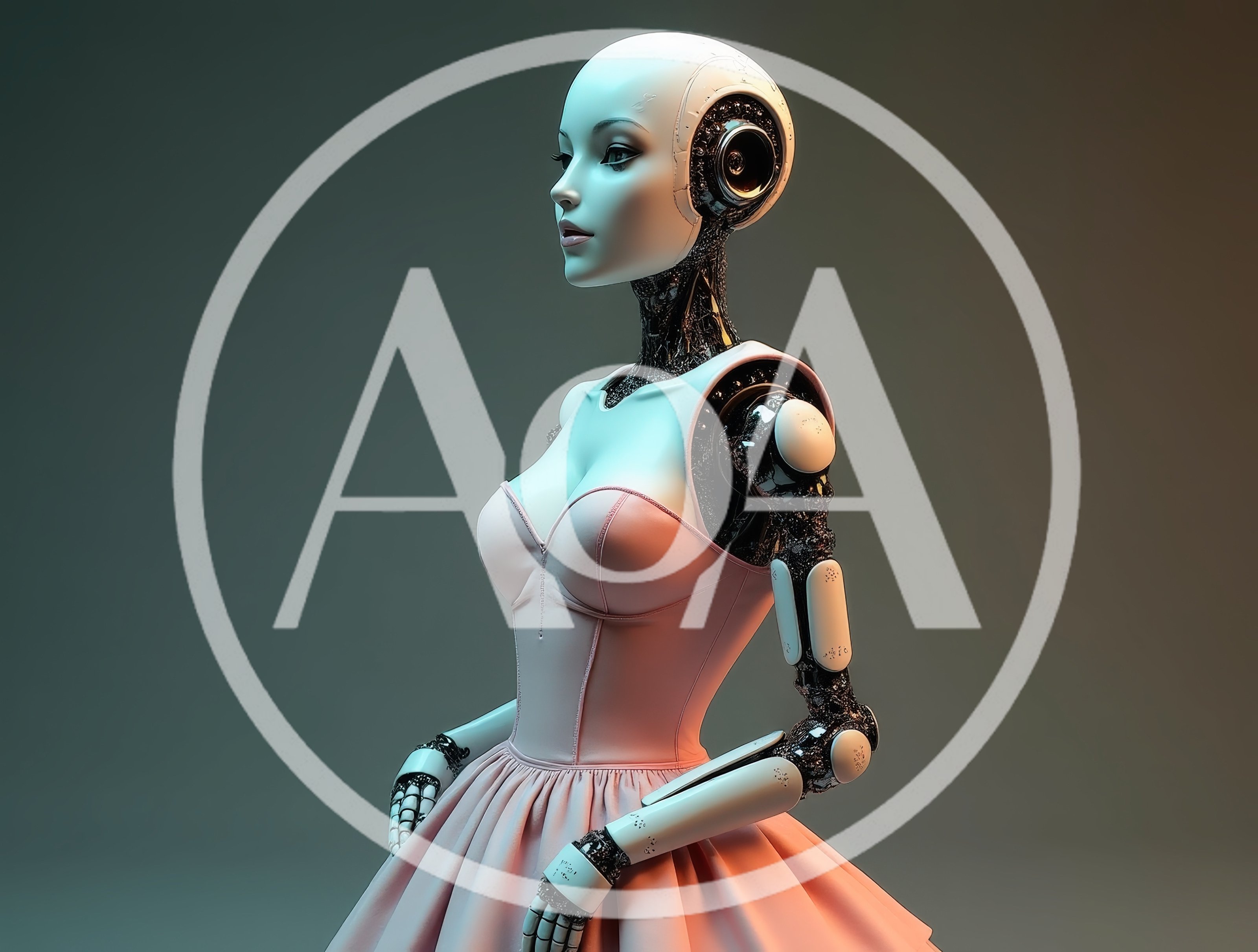 Futuristic Android Woman Wearing A Pink Dress