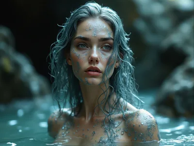 Ethereal Woman With Glittering Skin In Water