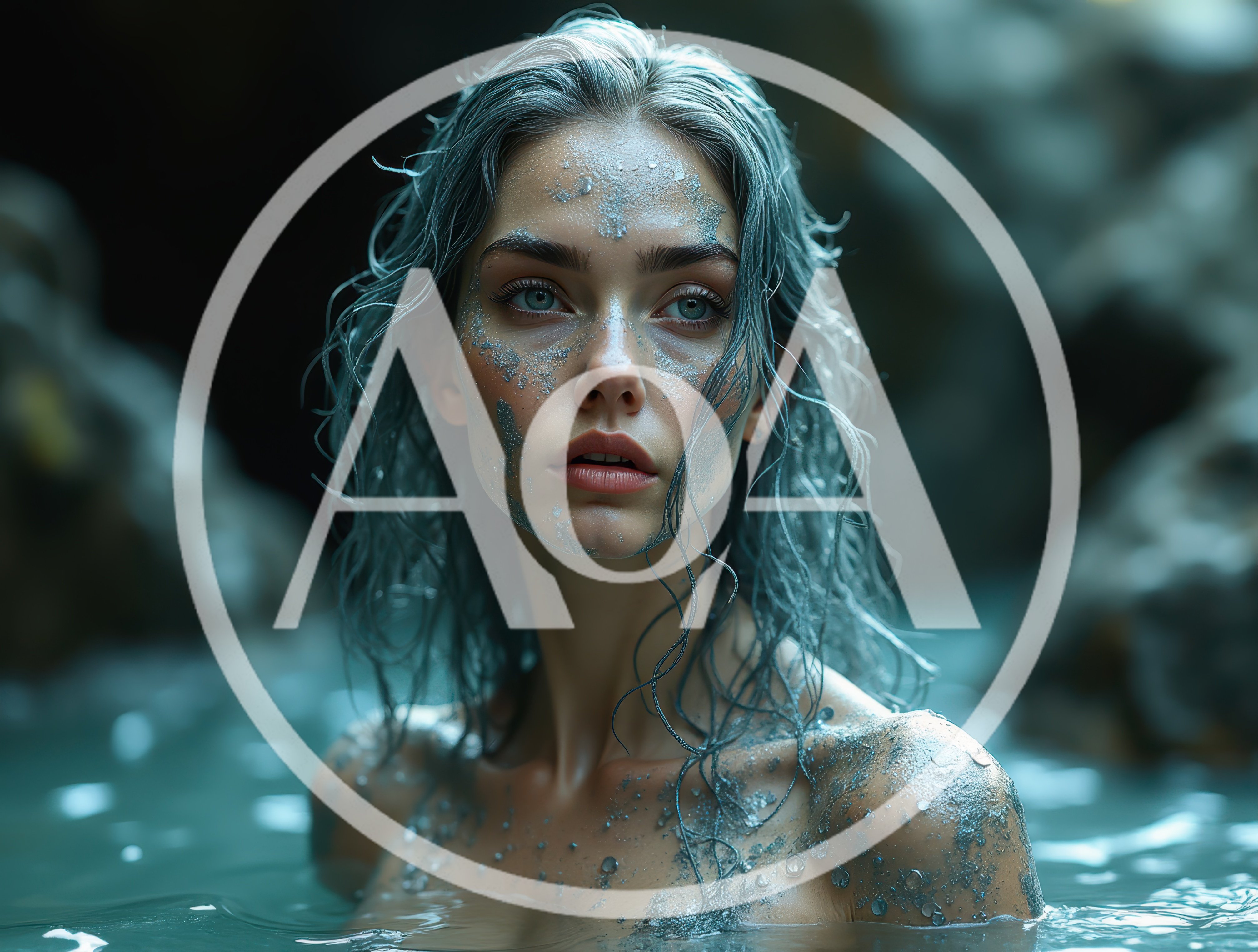 Ethereal Woman With Glittering Skin In Water