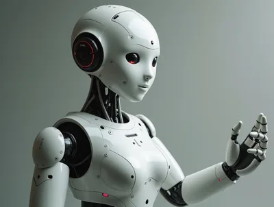 Futuristic Android Robot Gesturing With Hand