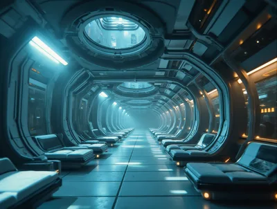 Futuristic Spaceship Corridor With Sleeping Pods