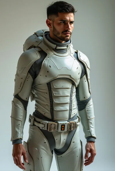 Futuristic Astronaut Standing In White Sci-Fi Armor