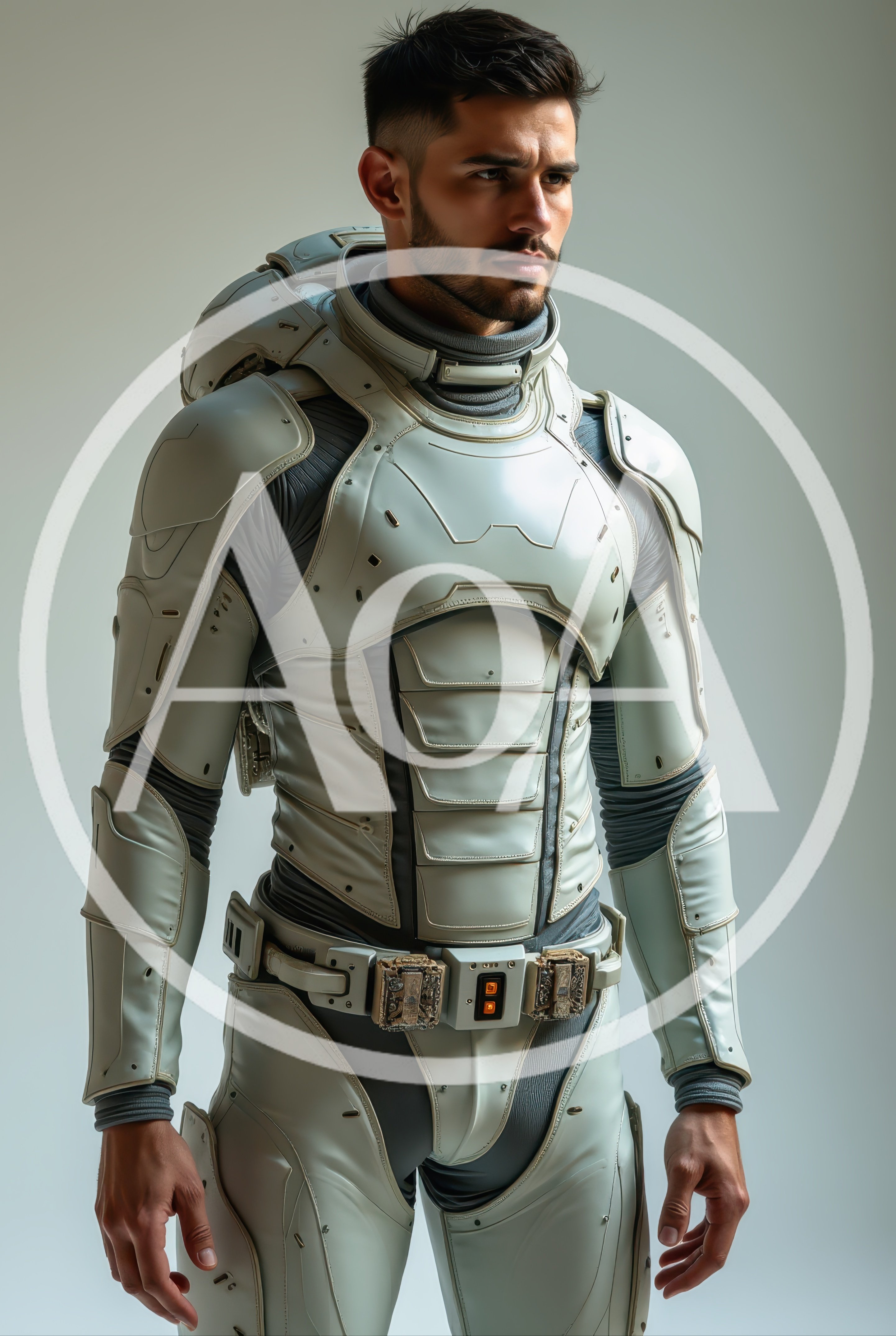 Futuristic Astronaut Standing In White Sci-Fi Armor