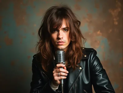 Young Male Rock Singer Holding Vintage Microphone