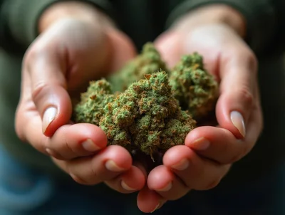 Person Holding Fresh Cannabis Flower Buds