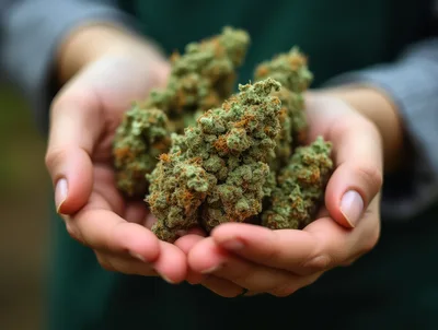 Person Holding Freshly Harvested Cannabis Flower Buds