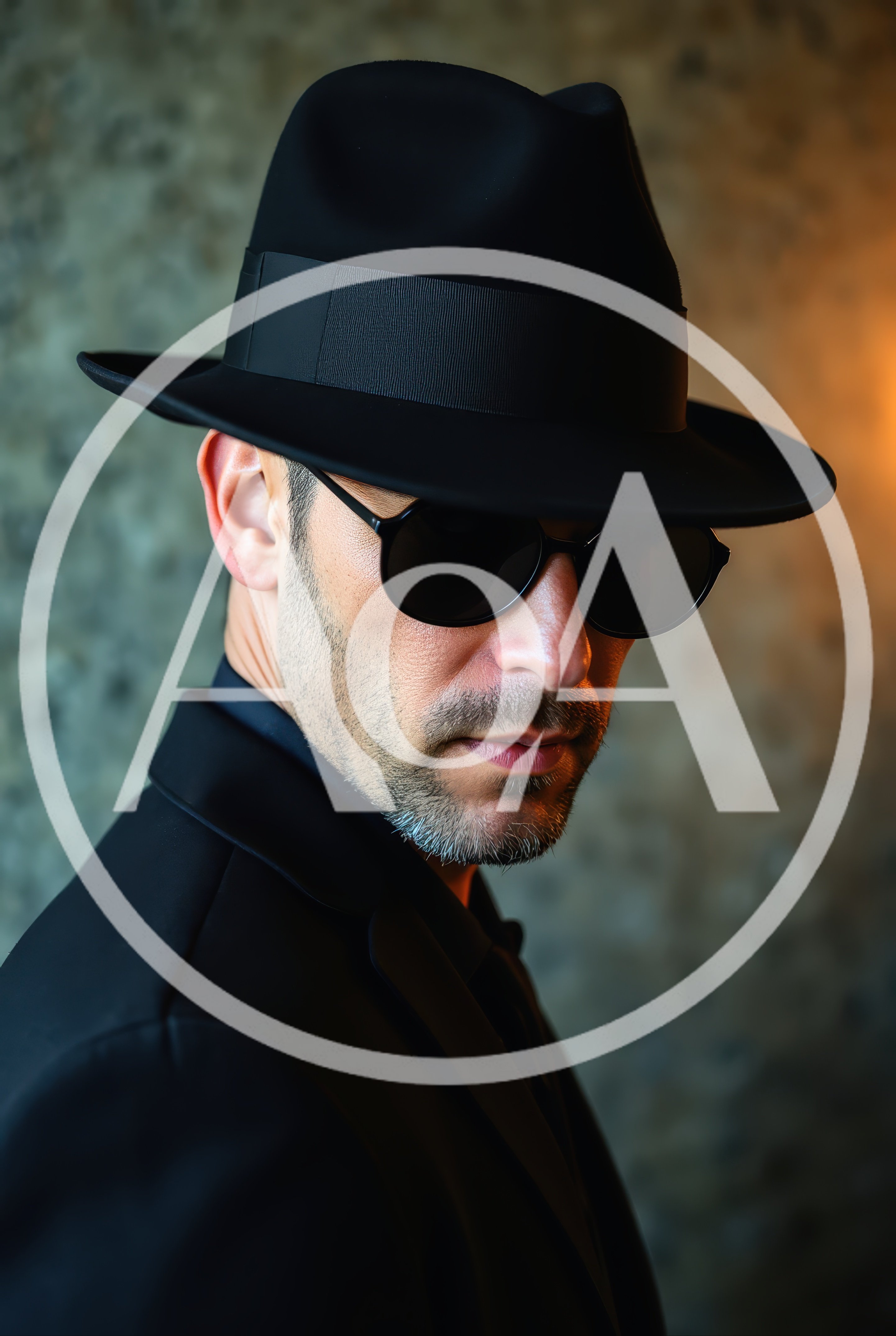 Man In Fedora And Sunglasses Looking Over Shoulder