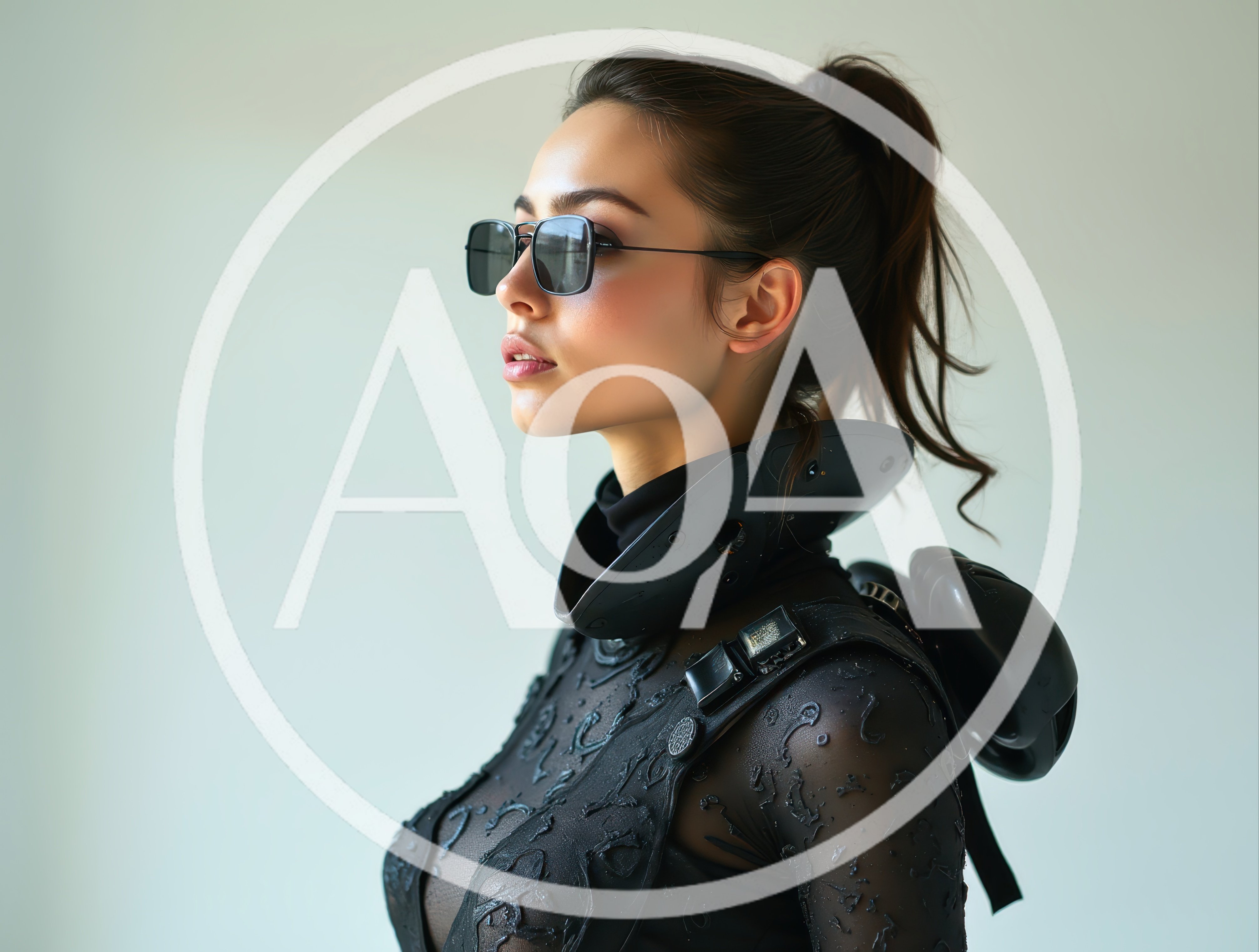Futuristic Woman Wearing Cyberpunk Tech Gear And Sunglasses