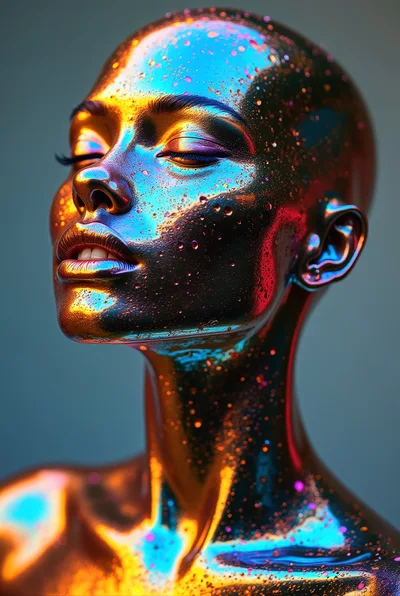 Abstract Metallic Human Portrait With Iridescent Lighting