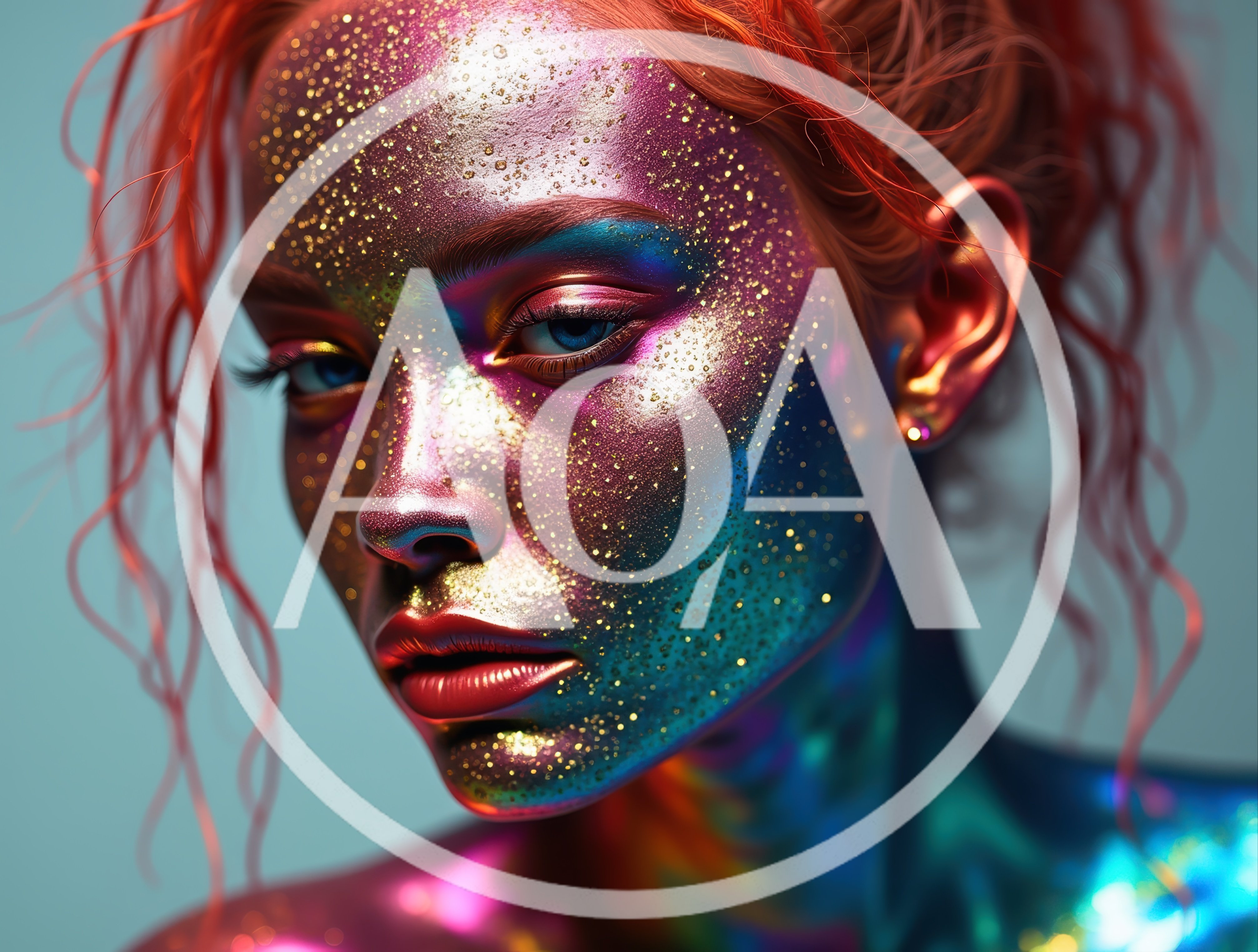 Portrait Of A Woman With Iridescent Glitter Makeup