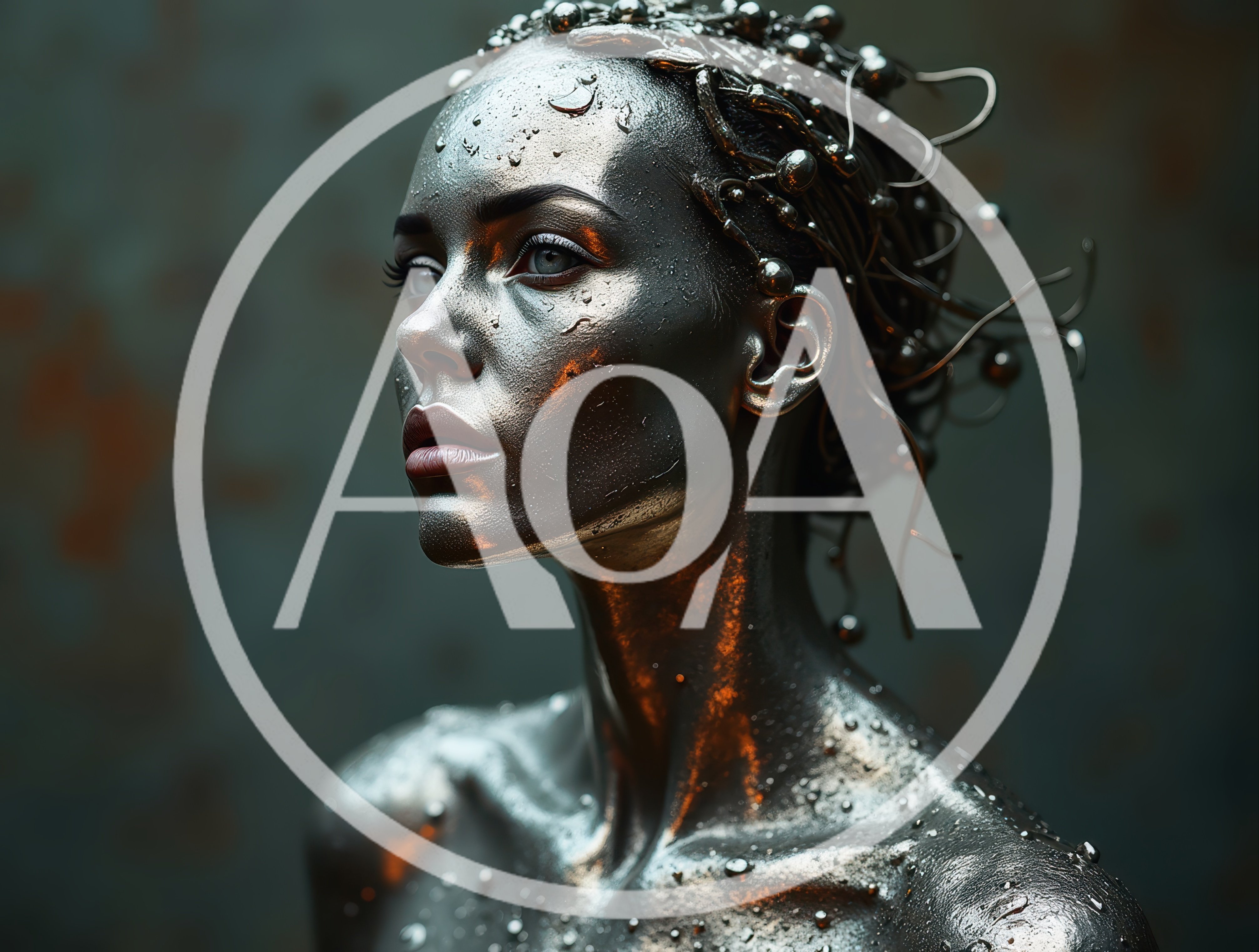 Portrait Of A Metallic Silver Humanoid Cyborg