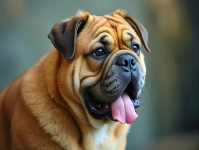 Portrait Of A Brown Bulldog With Tongue Out