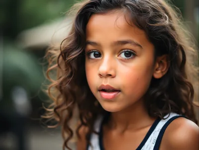 Portrait Of A Young Girl With Curly Hair