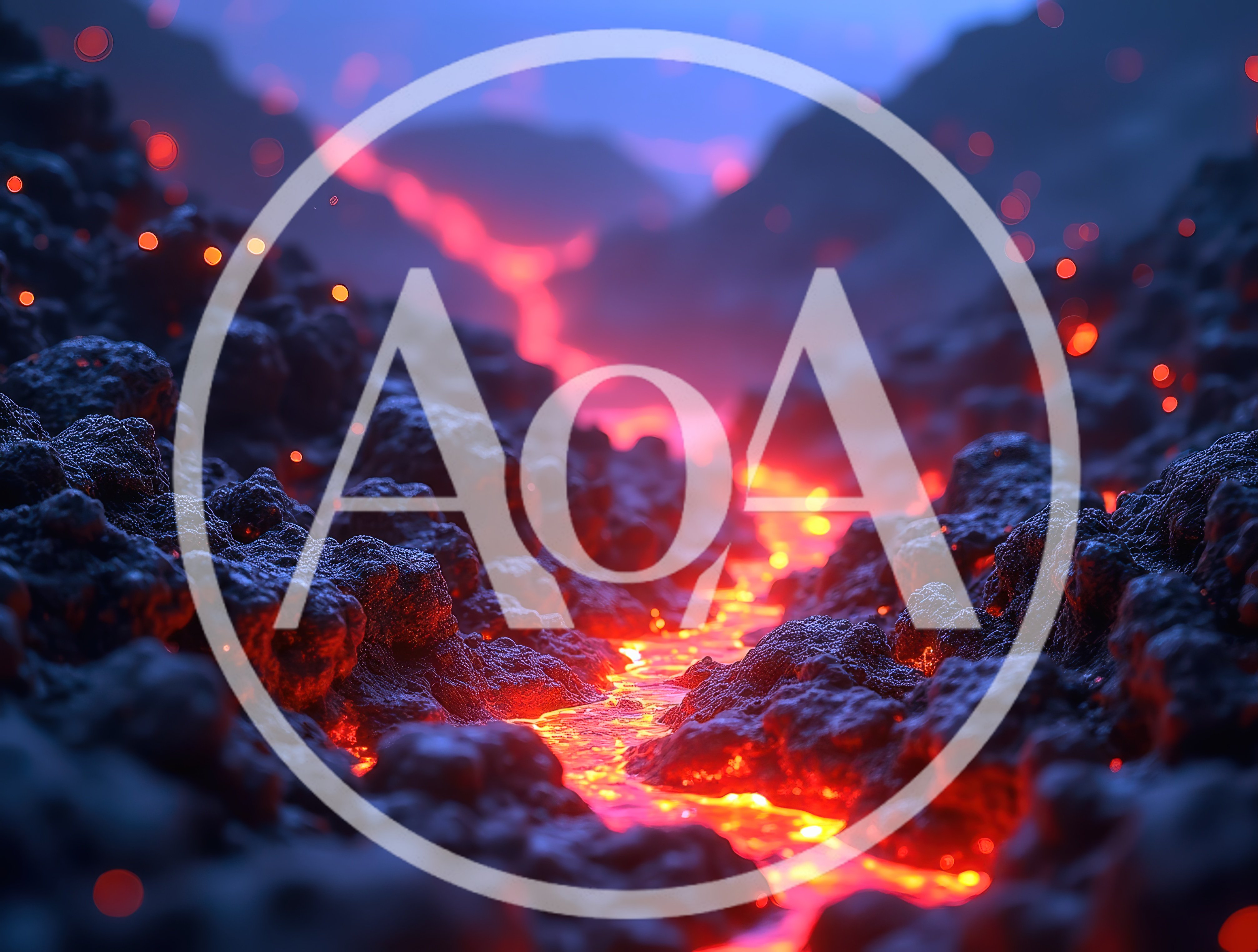 Molten Lava Flowing Through Volcanic Rock Landscape