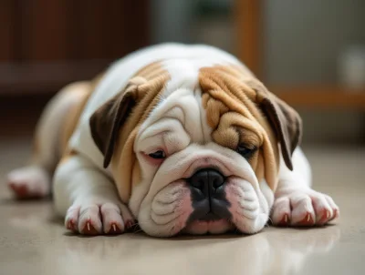 Adorable English Bulldog Puppy Resting On The Floor