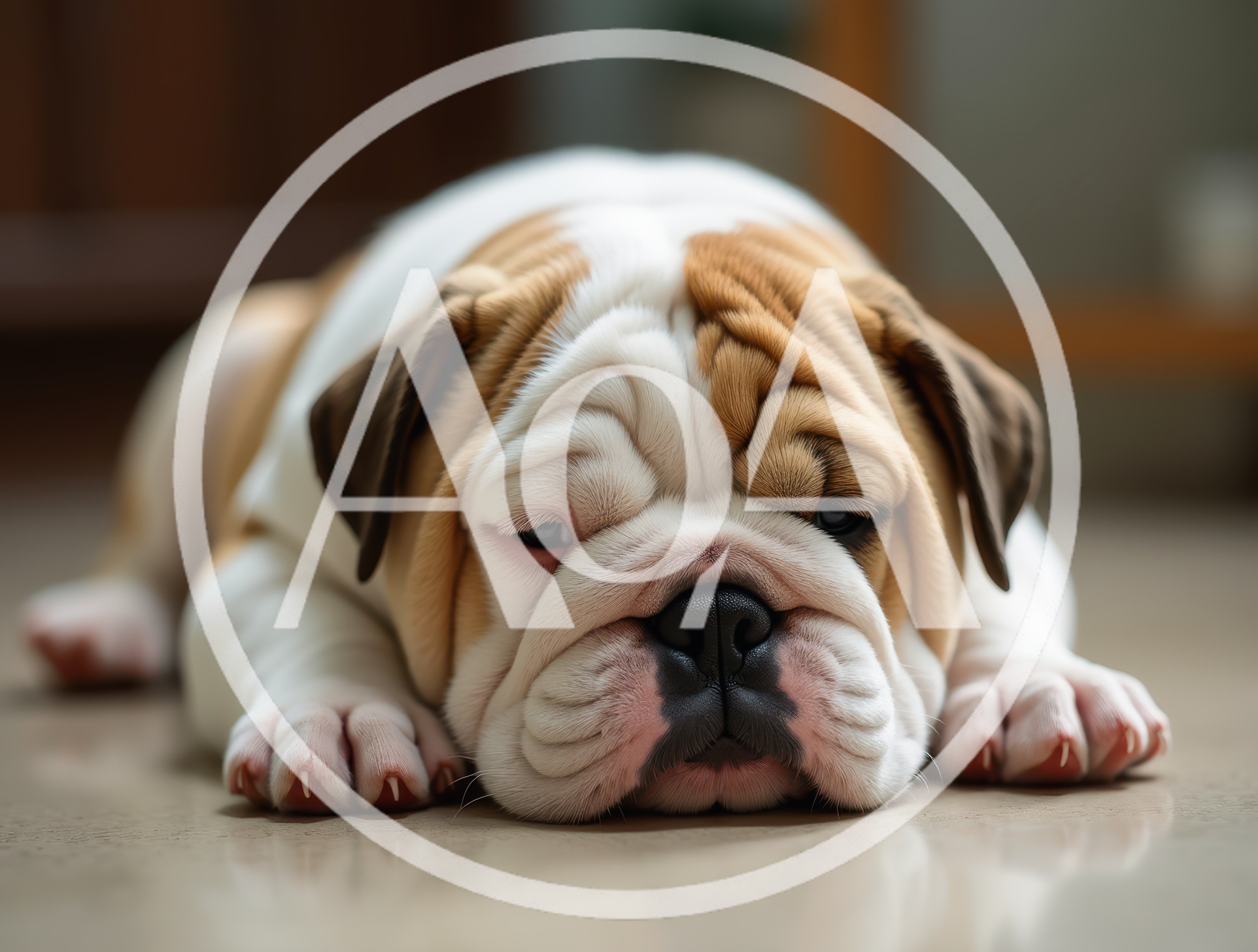 Adorable English Bulldog Puppy Resting On The Floor
