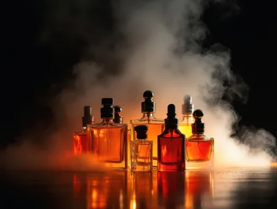Collection Of Perfume Bottles In Smoky Atmosphere