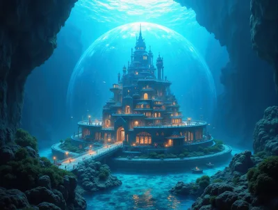 Underwater Fantasy Castle Inside A Protective Glass Dome