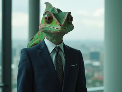 Chameleon Businessman Standing In A Modern Office