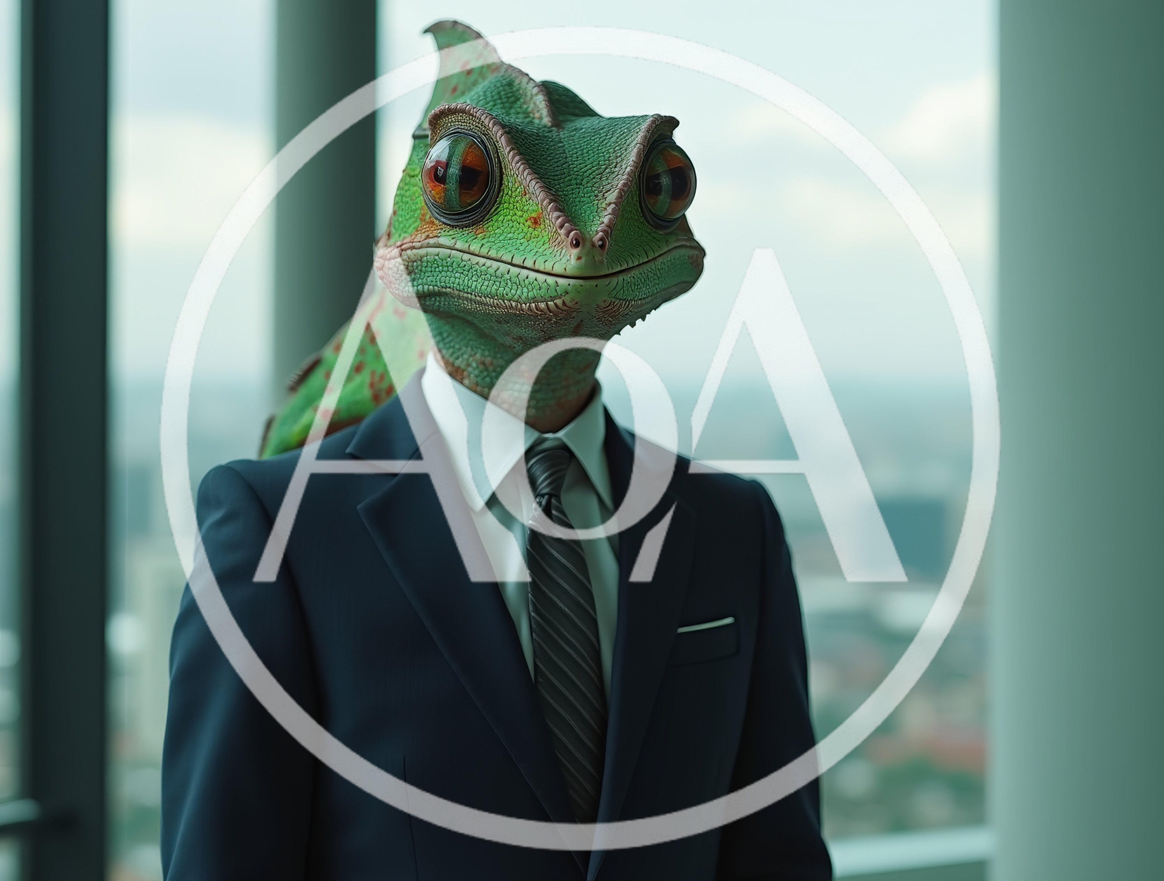 Chameleon Businessman Standing In A Modern Office