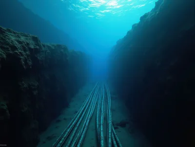 Submarine Fiber Optic Cables Resting On Ocean Floor