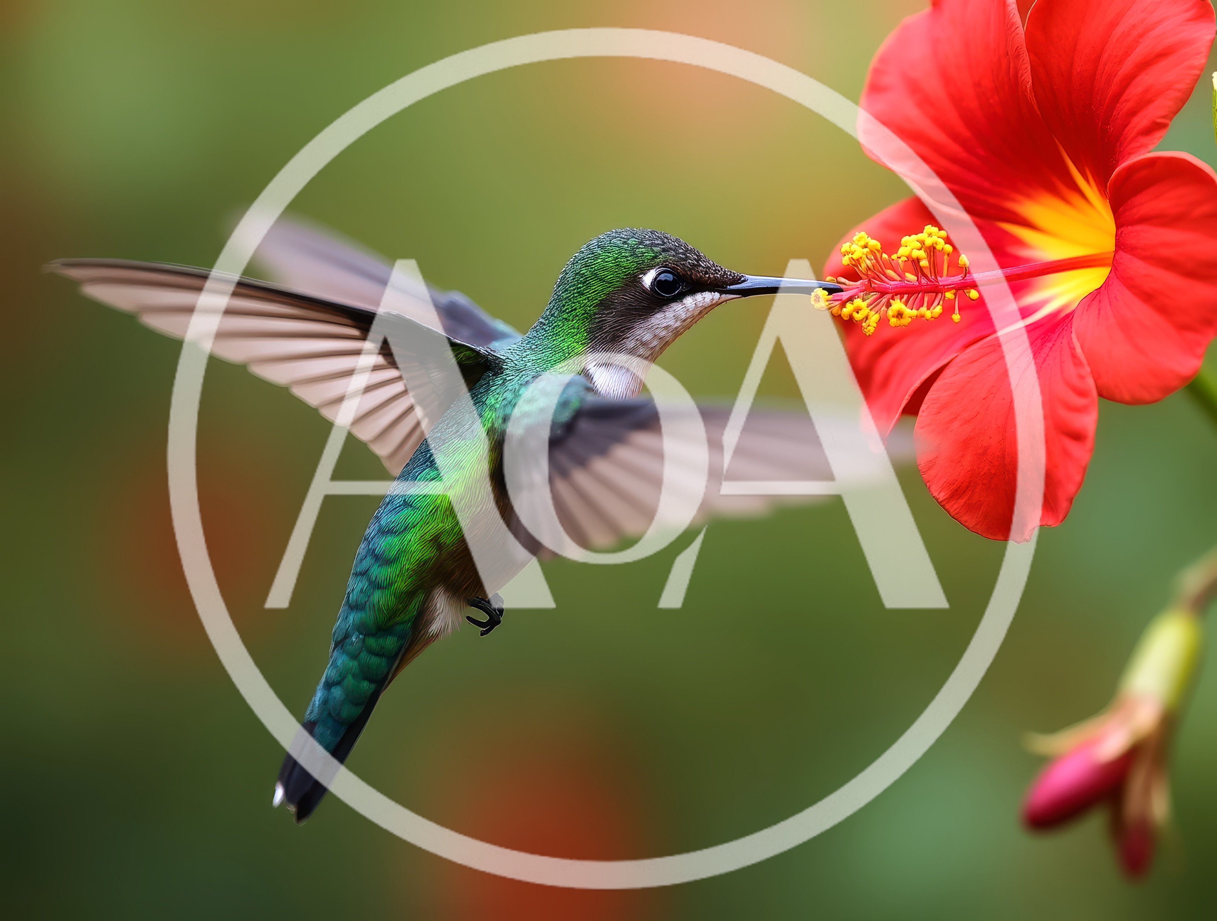 Ruby-Throated Hummingbird Feeding From A Red Hibiscus Flower