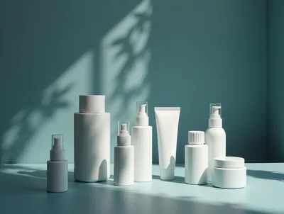 Collection of Blank White Cosmetic Bottles and Tubes