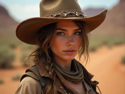 Portrait Of A Young Woman In Western Cowboy Attire