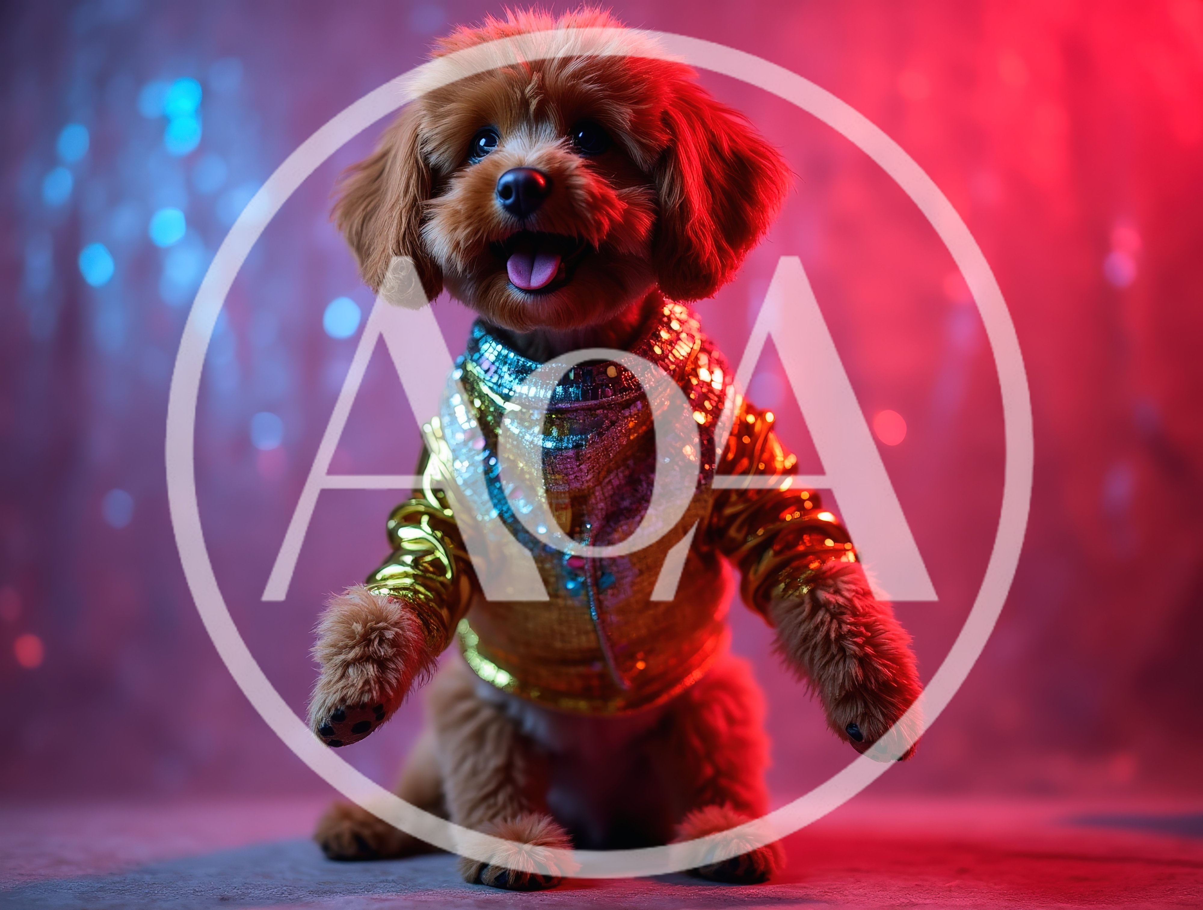 Cute Poodle Puppy Wearing A Shiny Disco Jacket