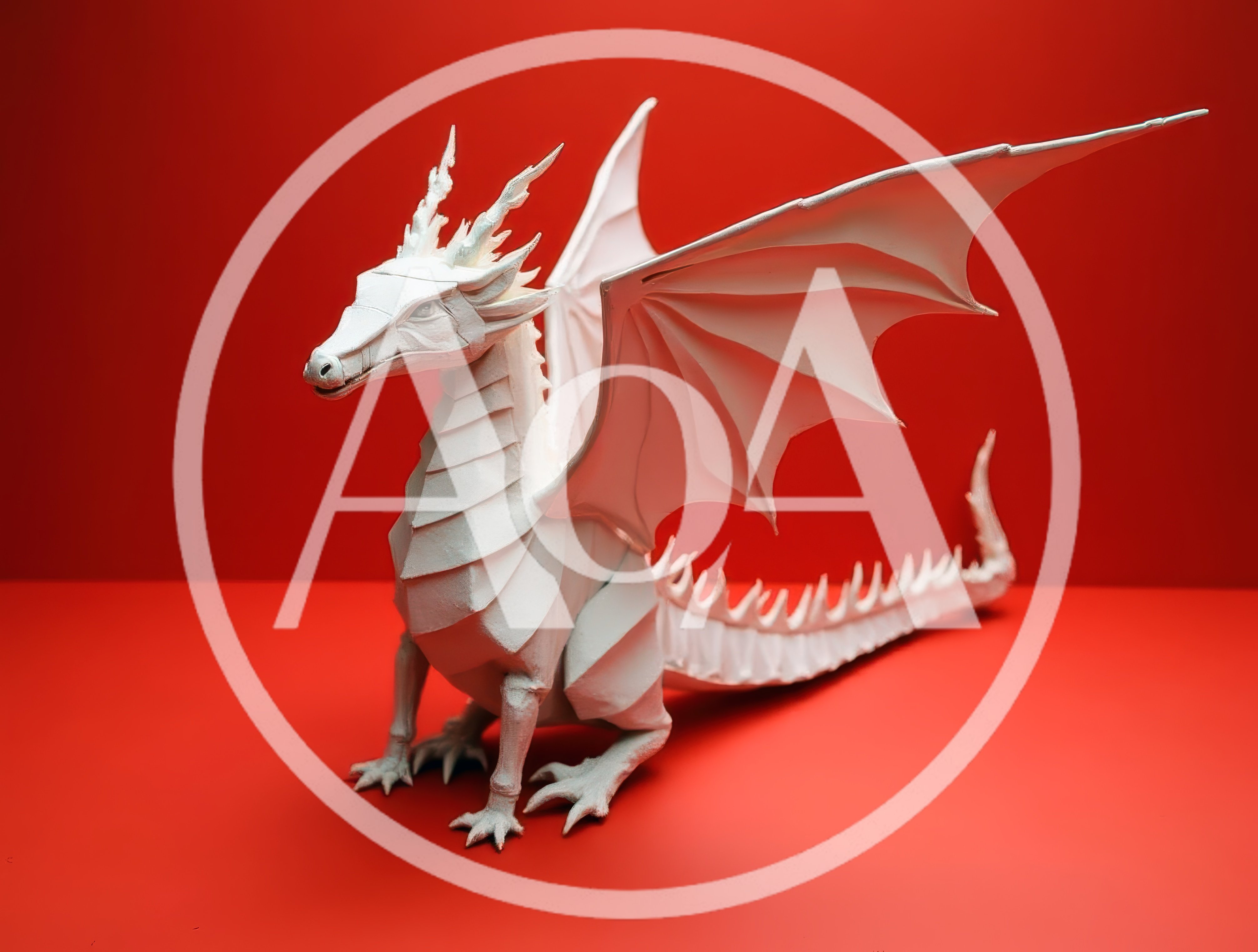 White Paper Dragon Sculpture On Red Background