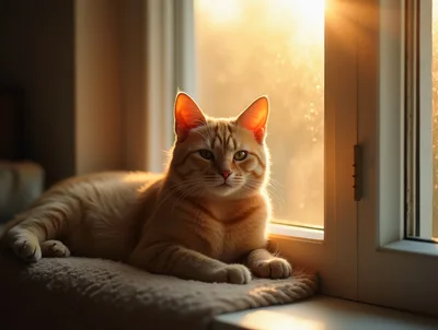 Ginger Tabby Cat Resting on a Sunny Windowsill