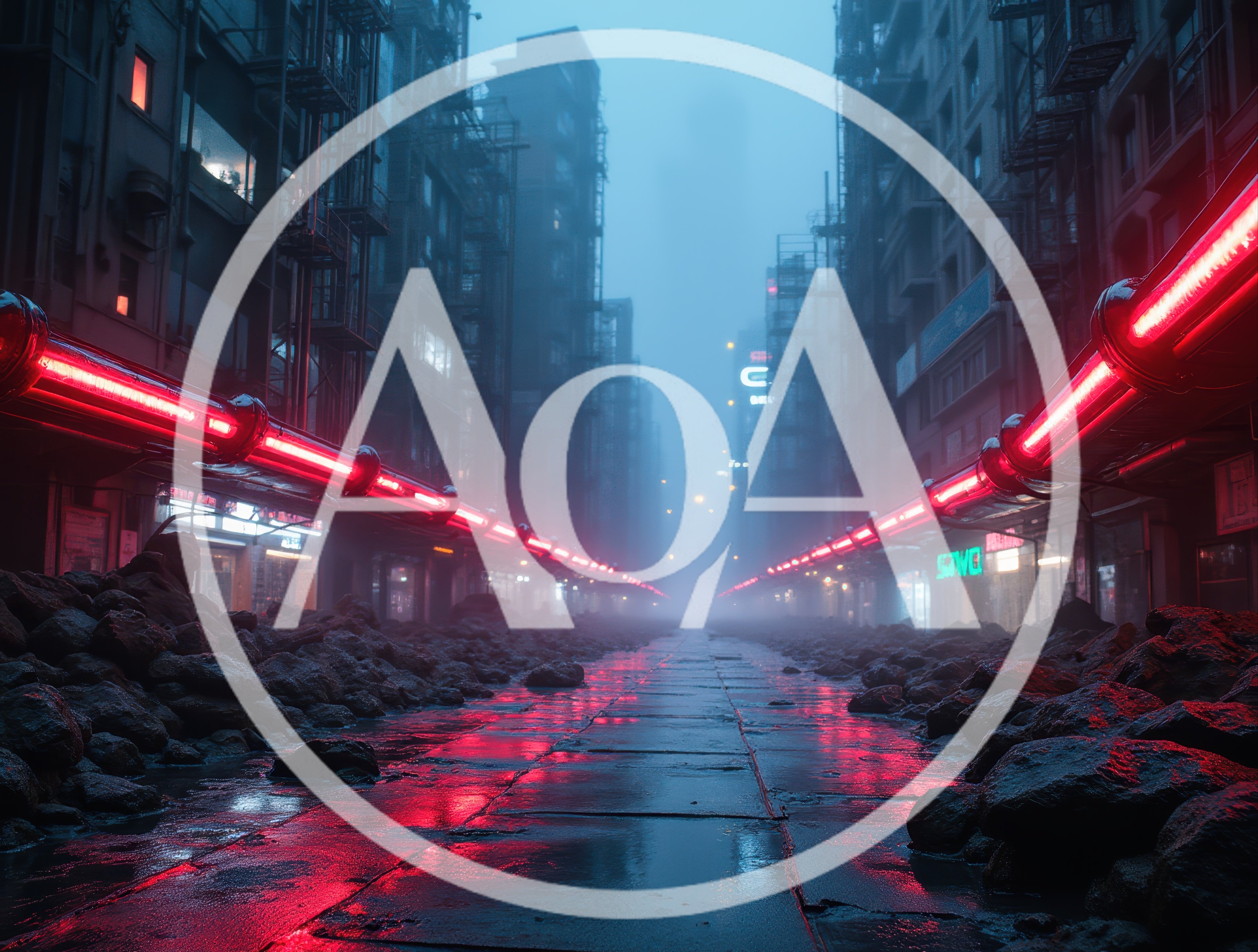 Cyberpunk City Street With Glowing Red Neon Lights