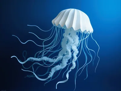 Paper Art Jellyfish Floating In Deep Blue Water