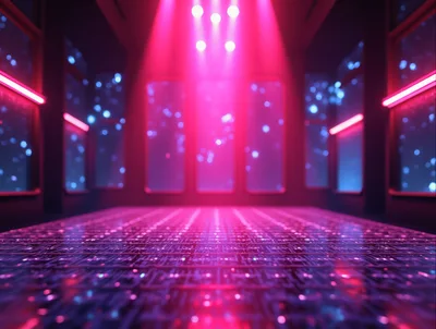 Futuristic Digital Circuitry Floor with Neon Pink Lighting
