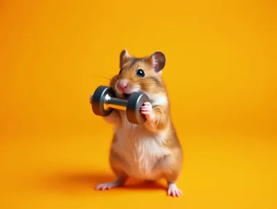 Cute Hamster Lifting A Small Dumbbell