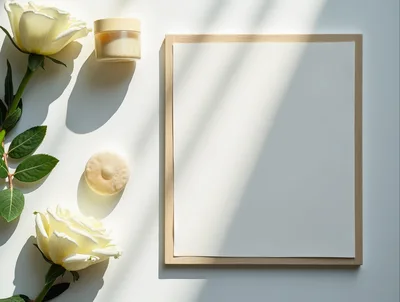 Flat Lay Composition With Roses And Skincare Products
