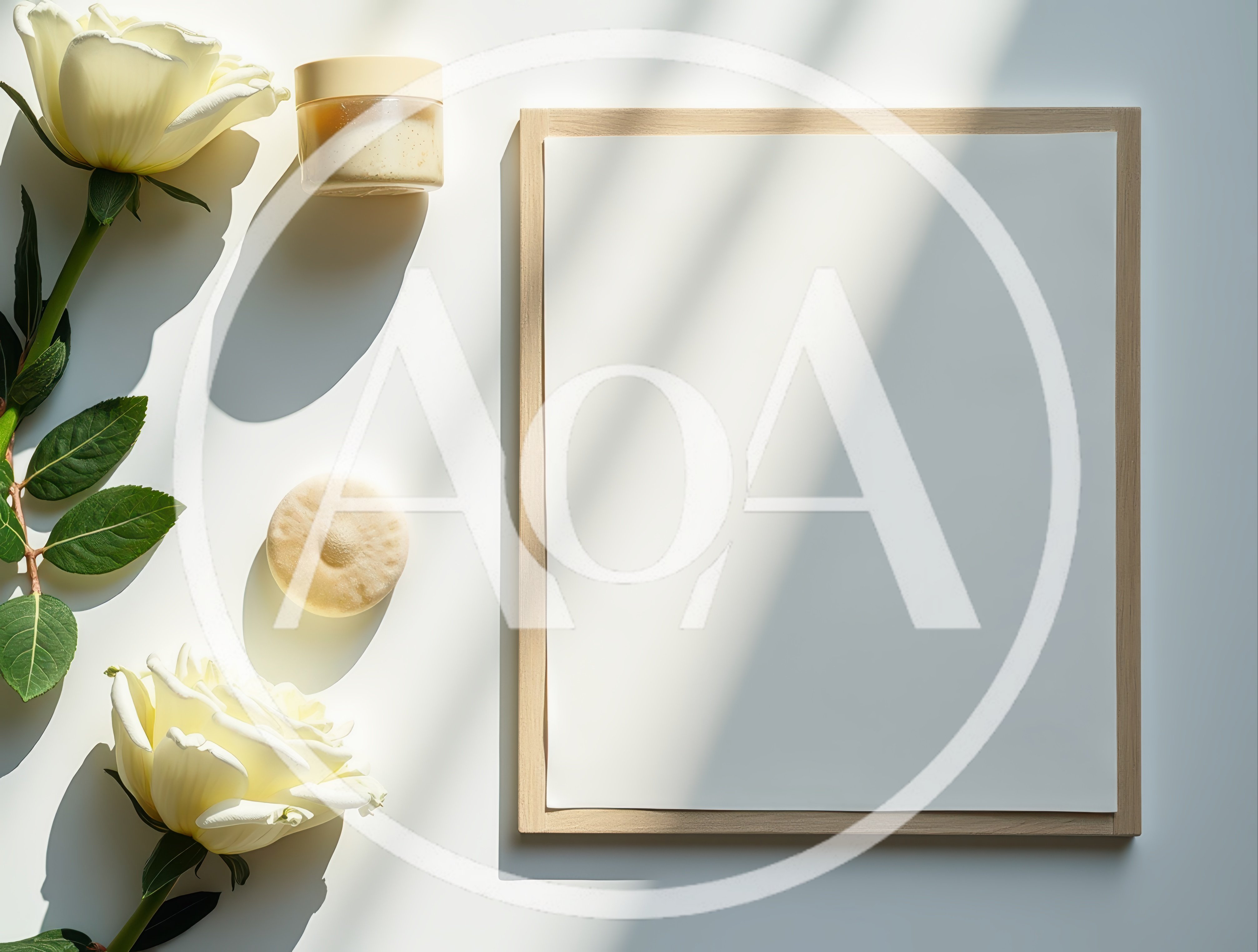 Flat Lay Composition With Roses And Skincare Products