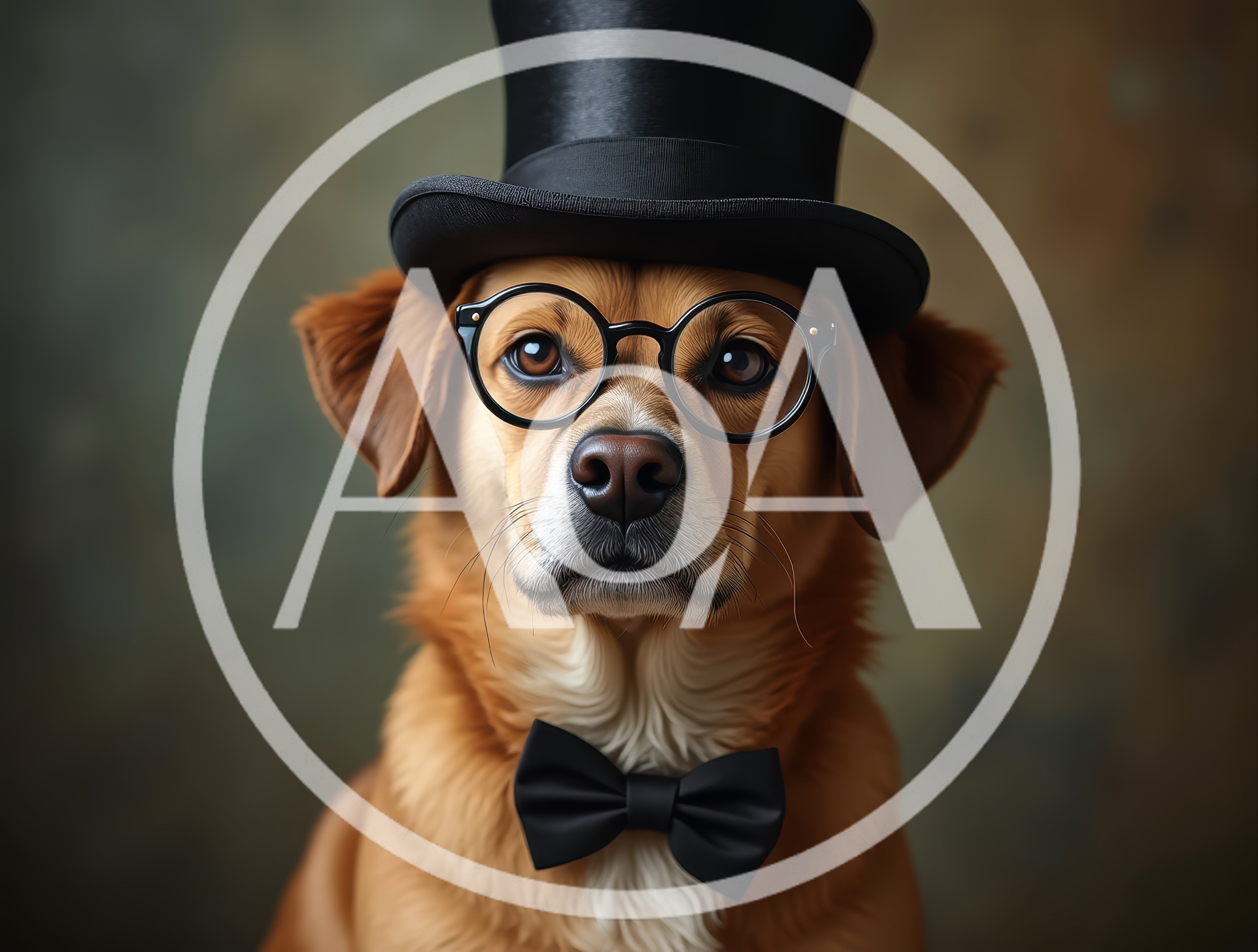 Portrait Of A Dog Wearing A Top Hat And Bowtie