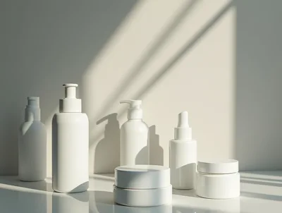 Minimalist White Skincare Product Bottles On A Surface