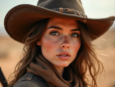 Portrait Of A Young Woman In A Cowboy Hat