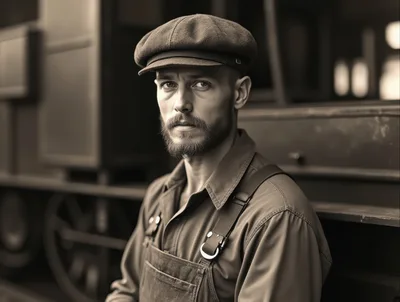 Portrait Of A Young Man In Vintage Workwear