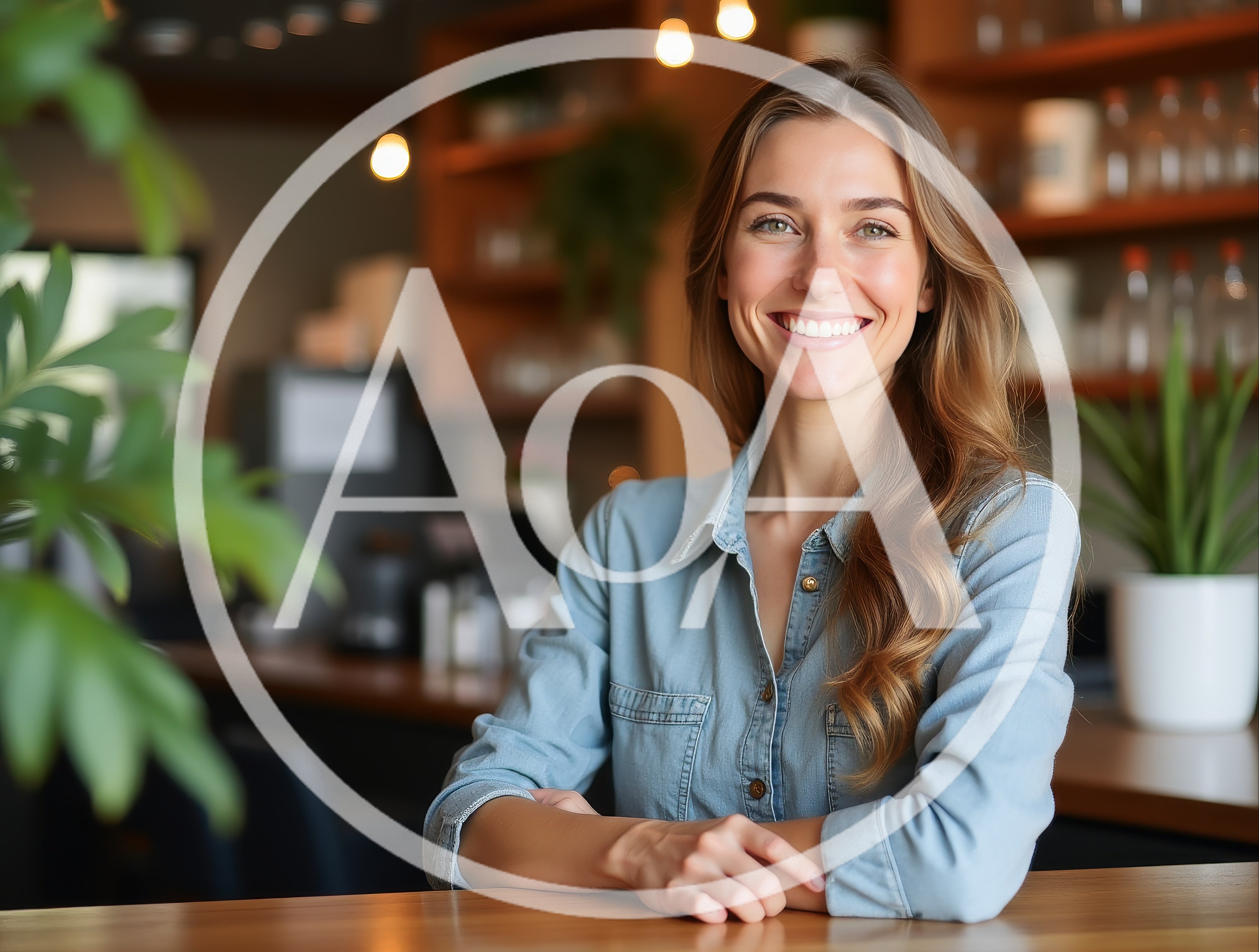 Smiling Young Woman Sitting At A Cafe Counter