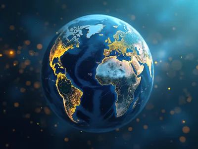 Glowing Earth Globe With City Lights At Night