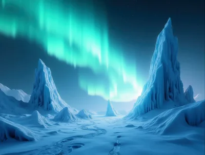 Aurora Borealis Over Jagged Arctic Ice Formations