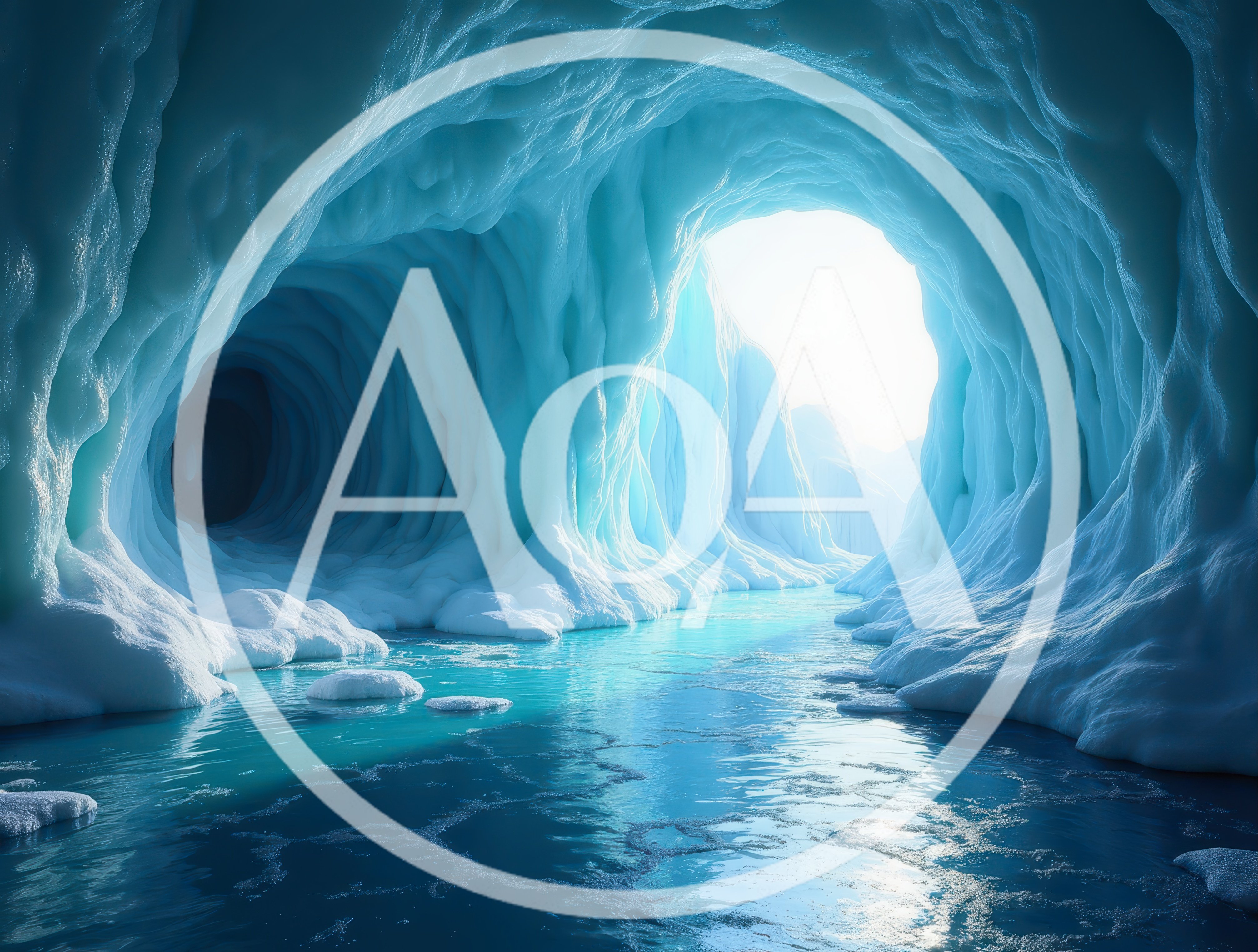 Majestic Ice Cave With Flowing Glacial Water